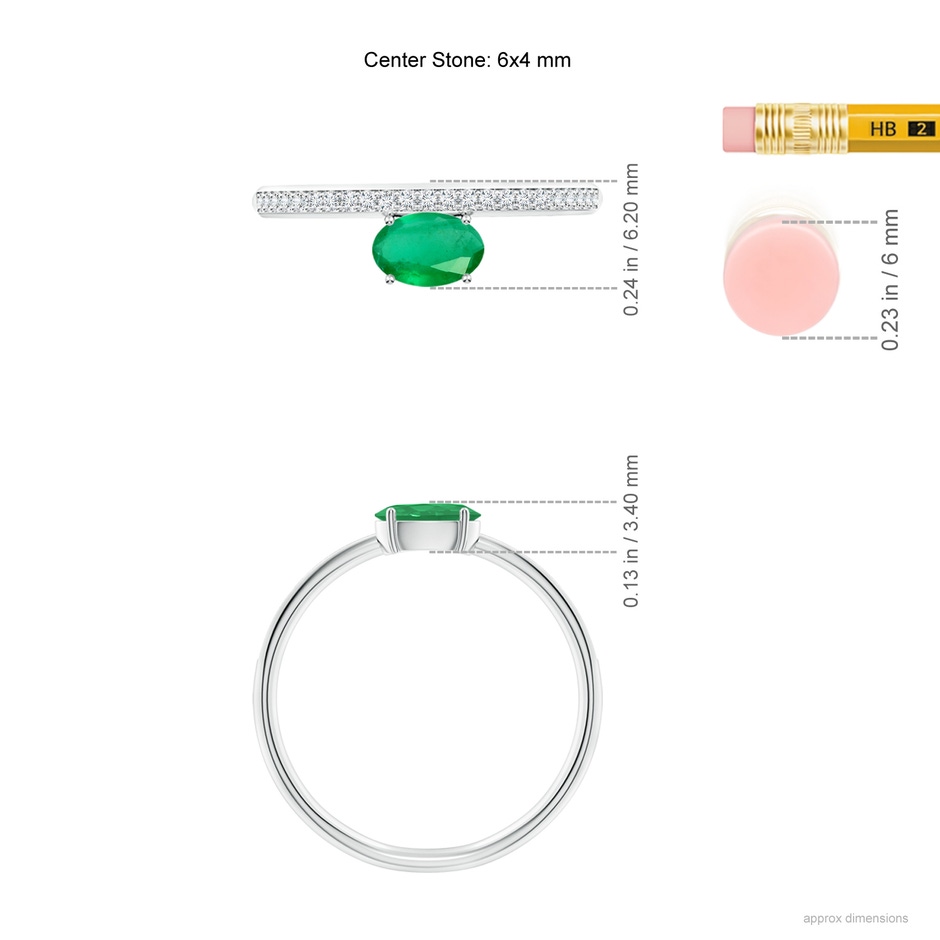 6x4mm A Oval Emerald Off-Centered Solitaire Ring With Diamonds in White Gold hand