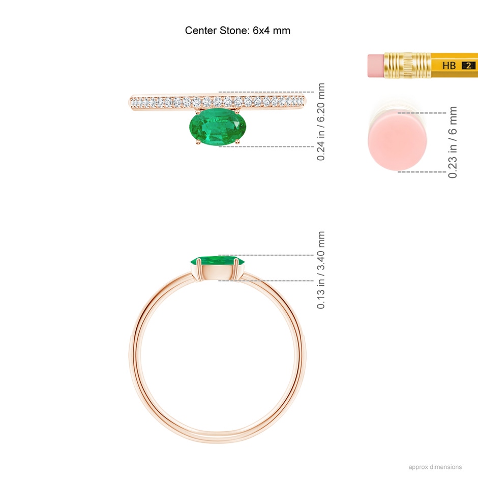 6x4mm AA Oval Emerald Off-Centered Solitaire Ring With Diamonds in Rose Gold hand