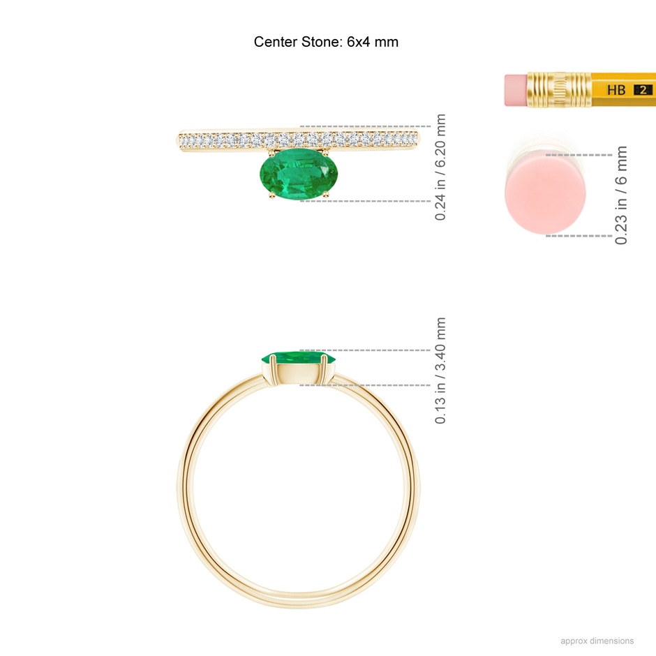 6x4mm AA Oval Emerald Off-Centreed Solitaire Ring With Diamonds in Yellow Gold hand
