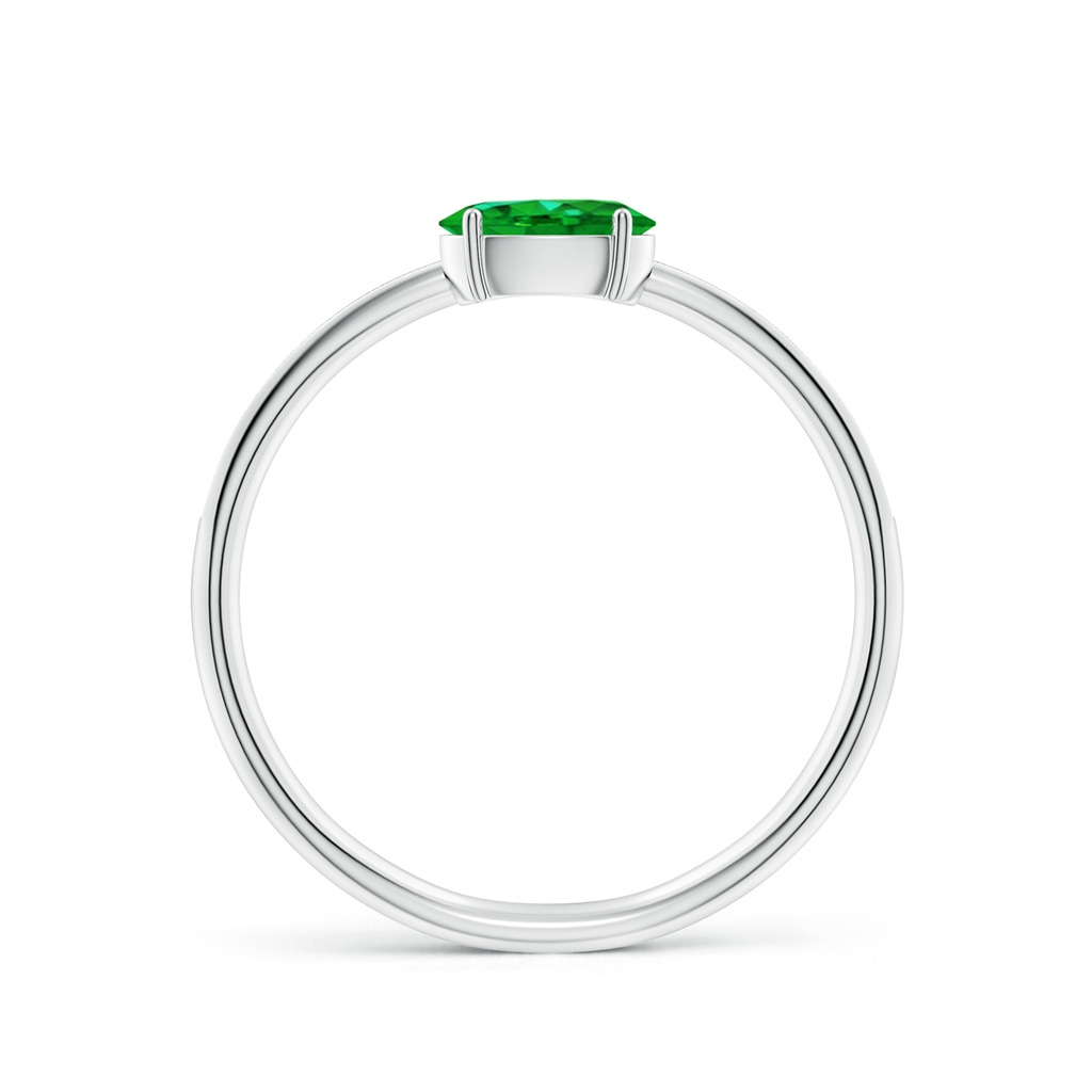 6x4mm AAAA Oval Emerald Off-Centered Solitaire Ring With Diamonds in S999 Silver - side 199