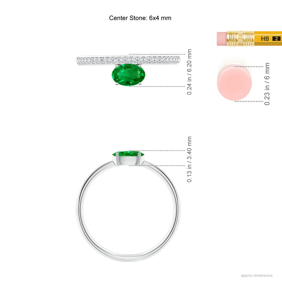 6x4mm AAAA Oval Emerald Off-Centered Solitaire Ring With Diamonds in White Gold hand