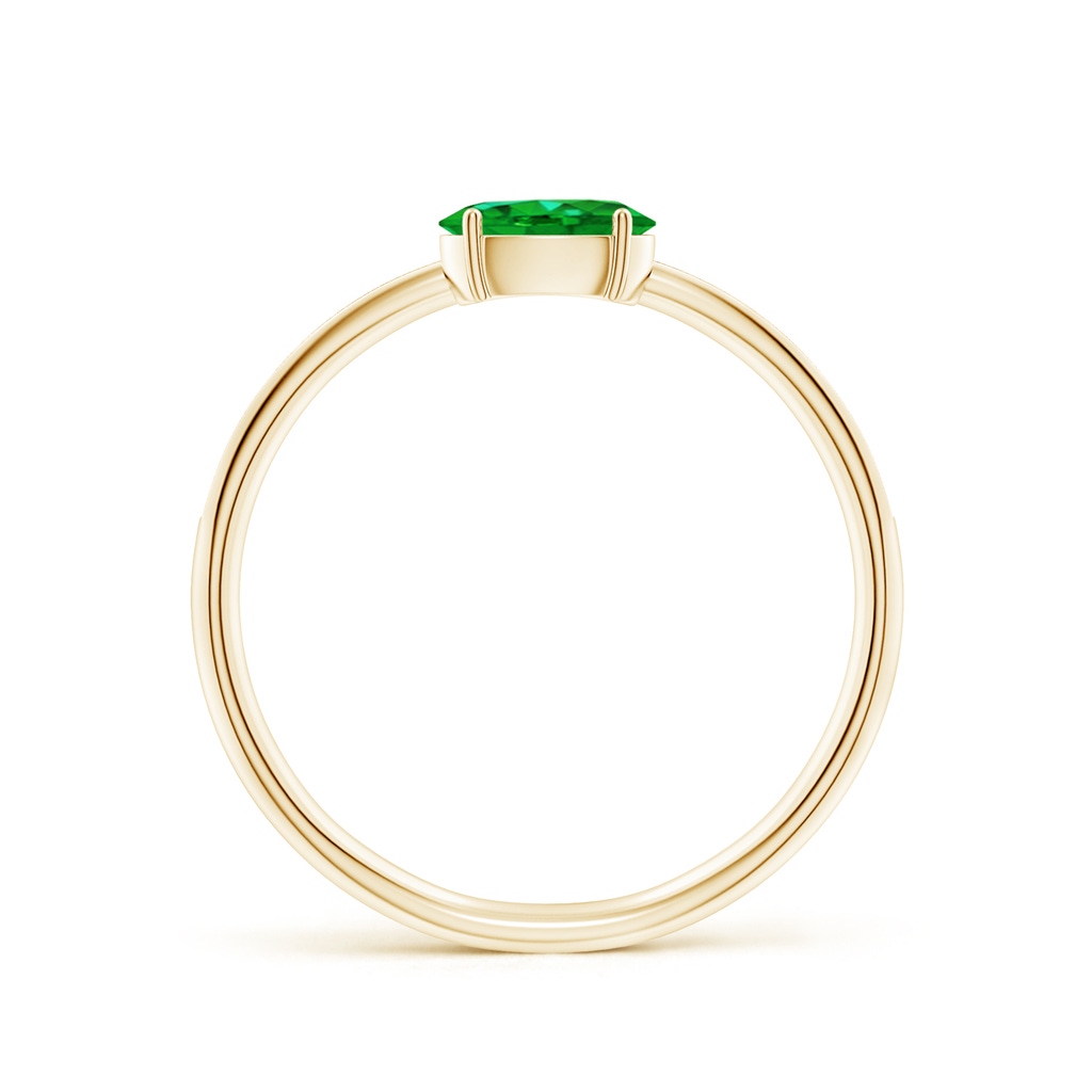 6x4mm AAAA Oval Emerald Off-Centered Solitaire Ring With Diamonds in Yellow Gold - side 199