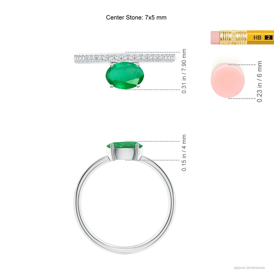 7x5mm A Oval Emerald Off-Centered Solitaire Ring With Diamonds in P950 Platinum hand