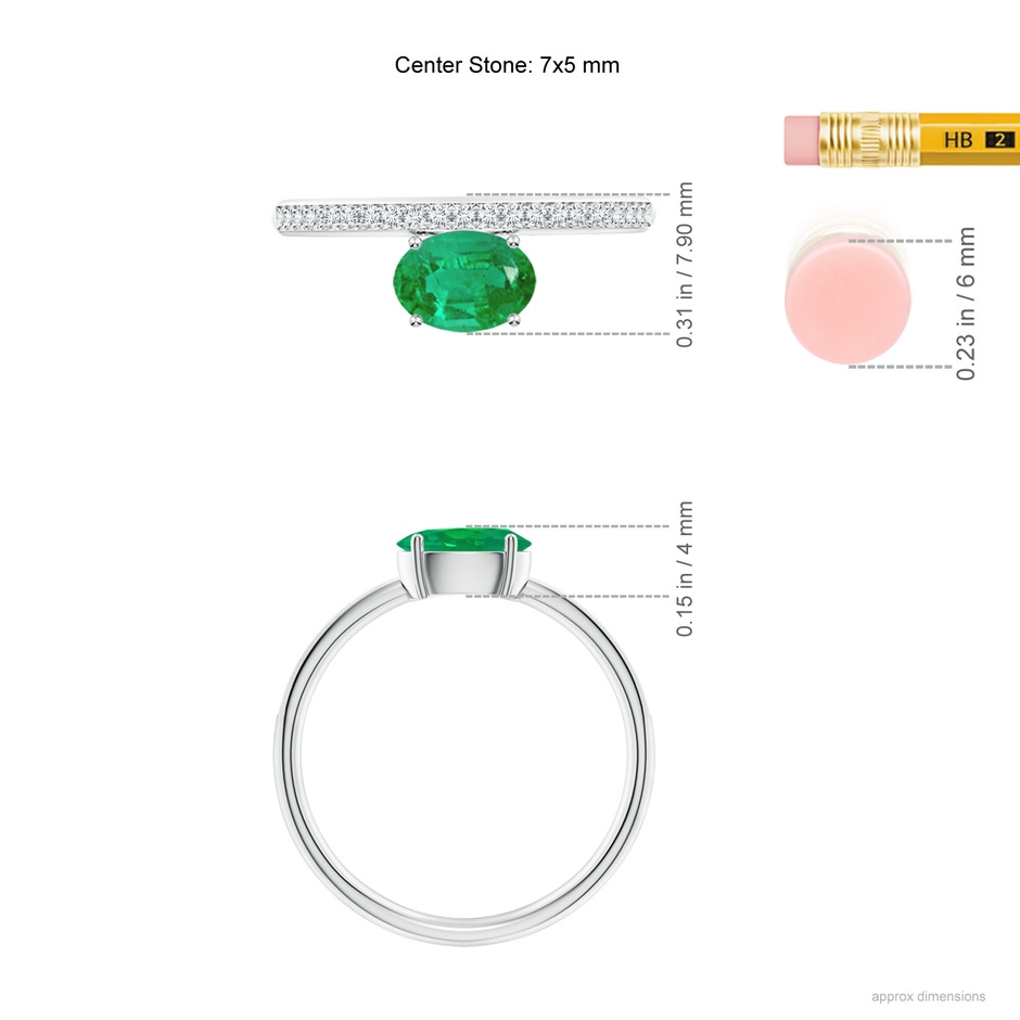 7x5mm AA Oval Emerald Off-Centered Solitaire Ring With Diamonds in P950 Platinum hand
