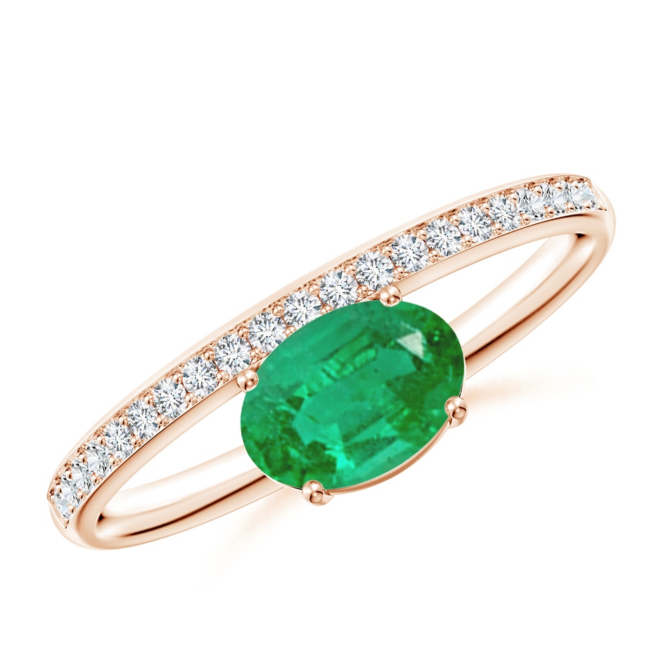 7x5mm AA Oval Emerald Off-Centered Solitaire Ring With Diamonds in Rose Gold 