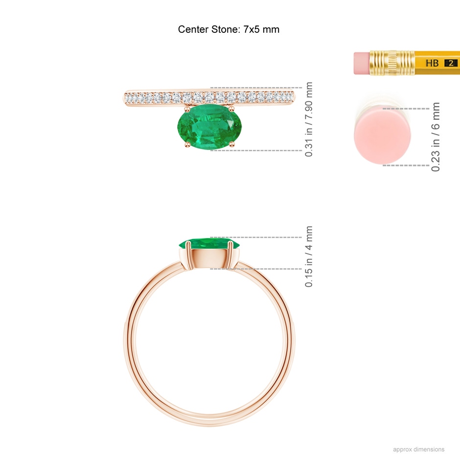 7x5mm AA Oval Emerald Off-Centered Solitaire Ring With Diamonds in Rose Gold hand