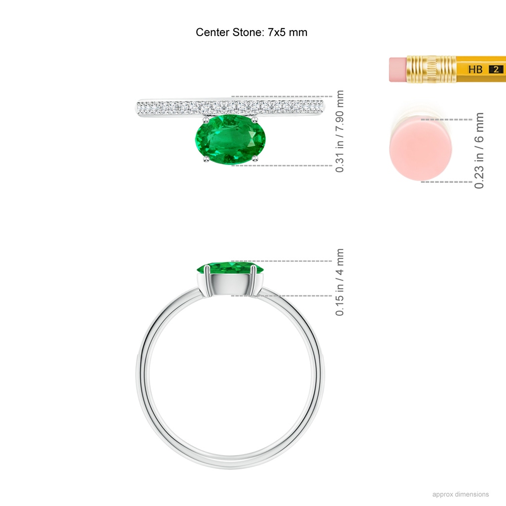 7x5mm AAA Oval Emerald Off-Centreed Solitaire Ring With Diamonds in White Gold hand