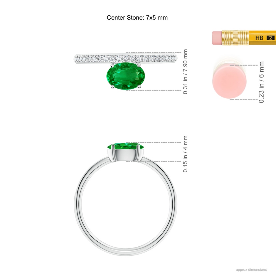 7x5mm Lab-Grown Oval Emerald Off-Centreed Solitaire Ring With Diamonds in White Gold hand