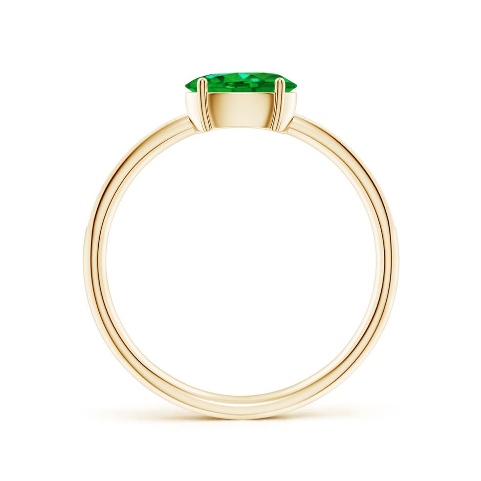 7x5mm AAAA Oval Emerald Off-Centered Solitaire Ring With Diamonds in Yellow Gold side 199