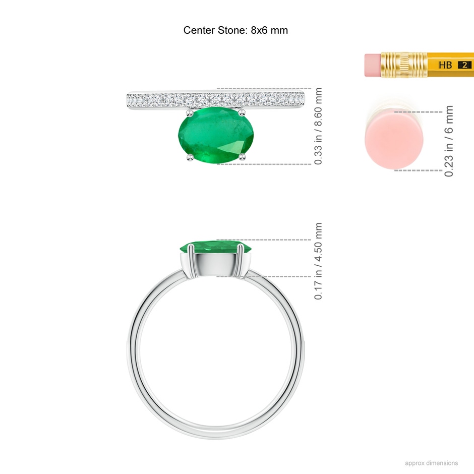 8x6mm A Oval Emerald Off-Centered Solitaire Ring With Diamonds in P950 Platinum hand