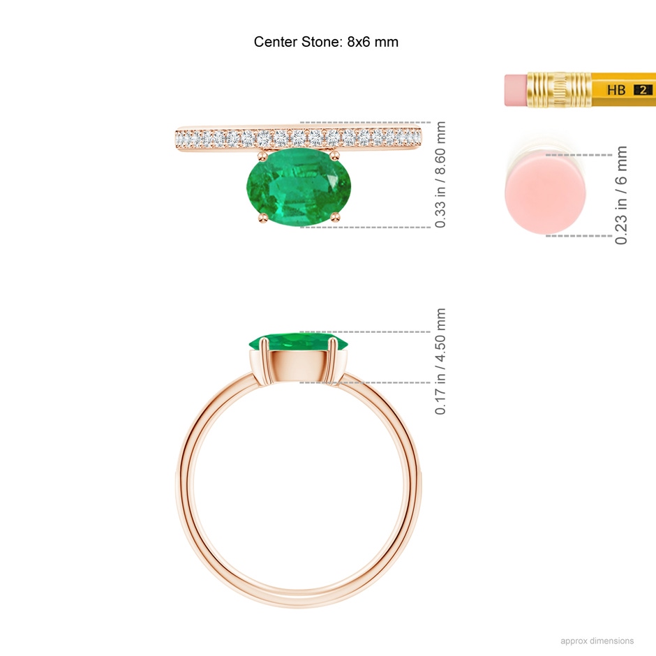 8x6mm AA Oval Emerald Off-Centered Solitaire Ring With Diamonds in Rose Gold hand