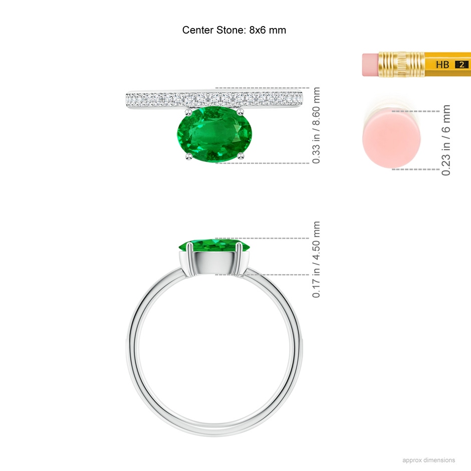 8x6mm AAAA Oval Emerald Off-Centered Solitaire Ring With Diamonds in P950 Platinum hand