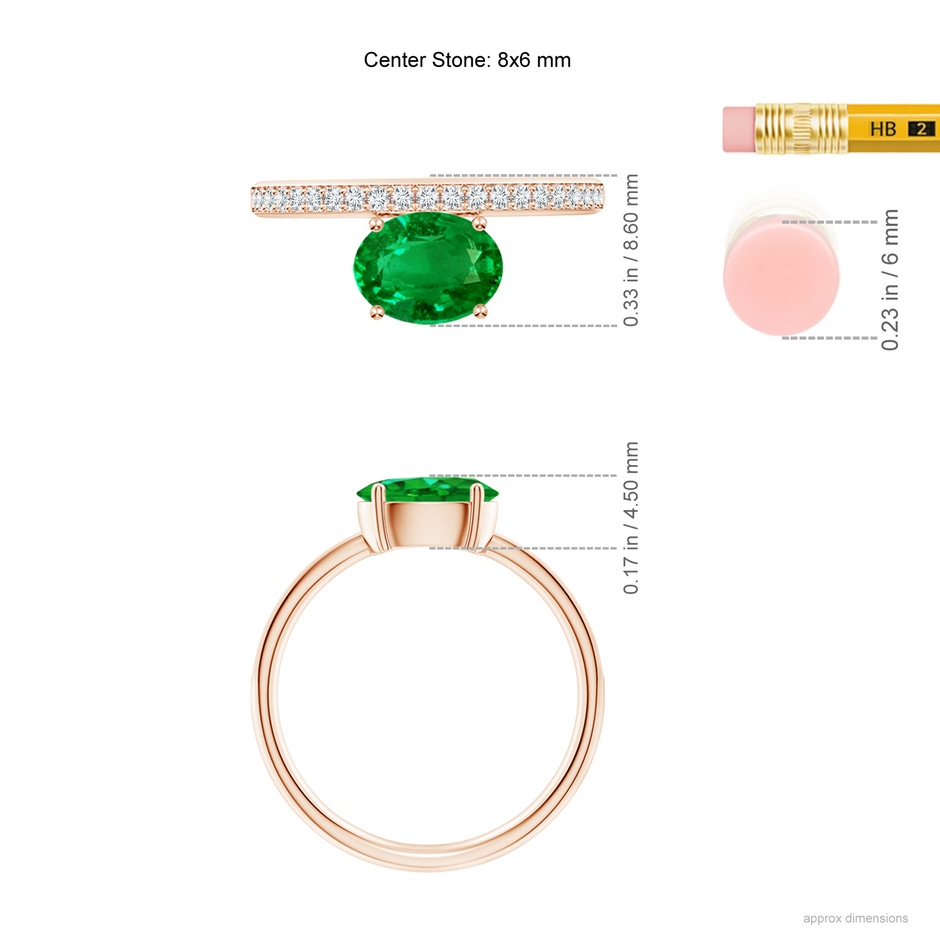 8x6mm AAAA Oval Emerald Off-Centered Solitaire Ring With Diamonds in Rose Gold hand