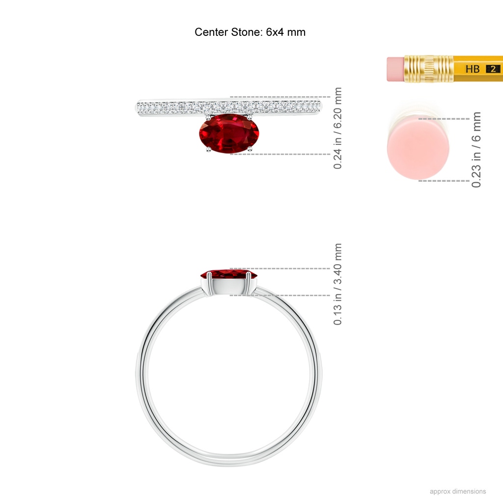 6x4mm AAAA Oval Ruby Off-Centered Solitaire Ring With Diamonds in S999 Silver hand