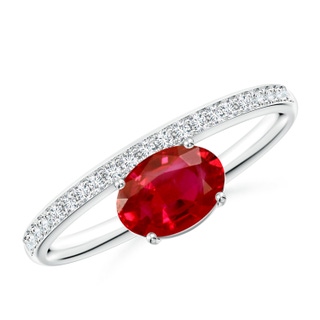 7x5mm AAA Oval Ruby Off-Centreed Solitaire Ring With Diamonds in P950 Platinum