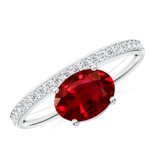 8x6mm AAAA Oval Ruby Off-Centreed Solitaire Ring With Diamonds in P950 Platinum