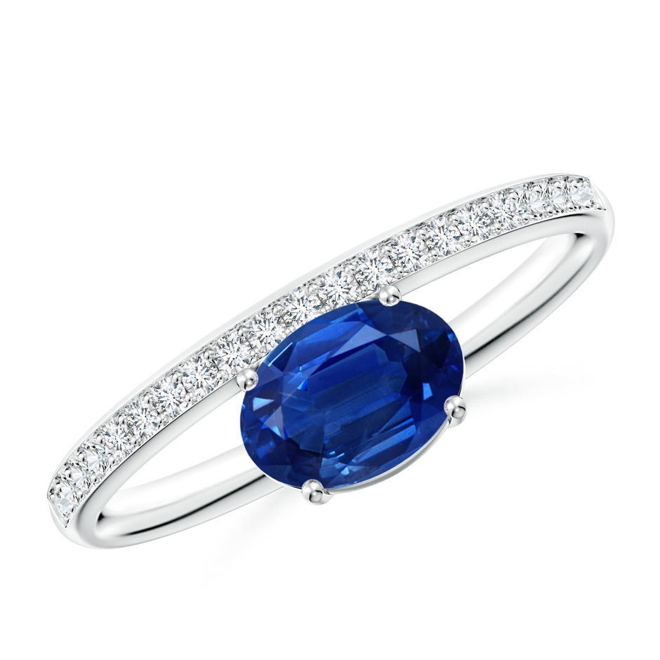 7x5mm AAA Oval Blue Sapphire Off-Centreed Solitaire Ring With Diamonds in White Gold 