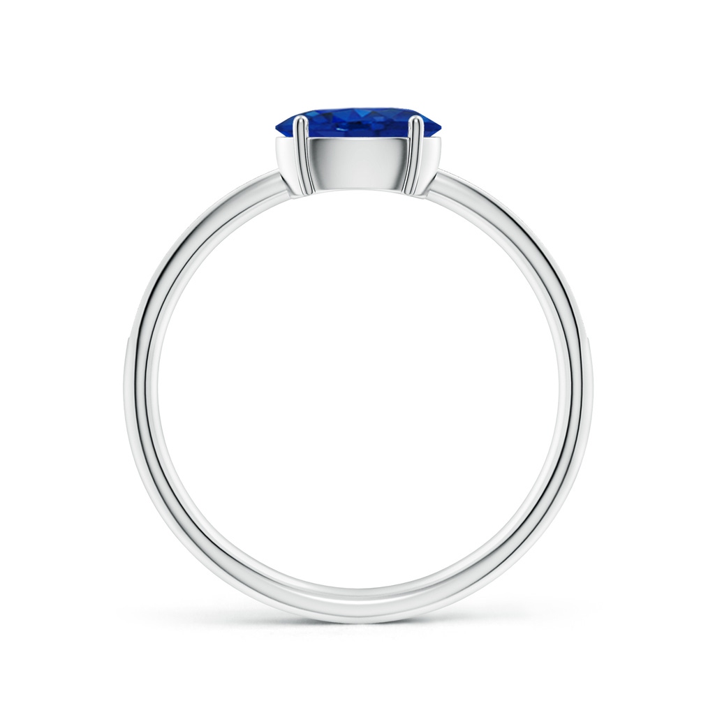 7x5mm AAA Oval Blue Sapphire Off-Centreed Solitaire Ring With Diamonds in White Gold Side 199