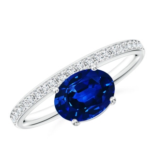 8x6mm AAAA Oval Blue Sapphire Off-Centreed Solitaire Ring With Diamonds in P950 Platinum