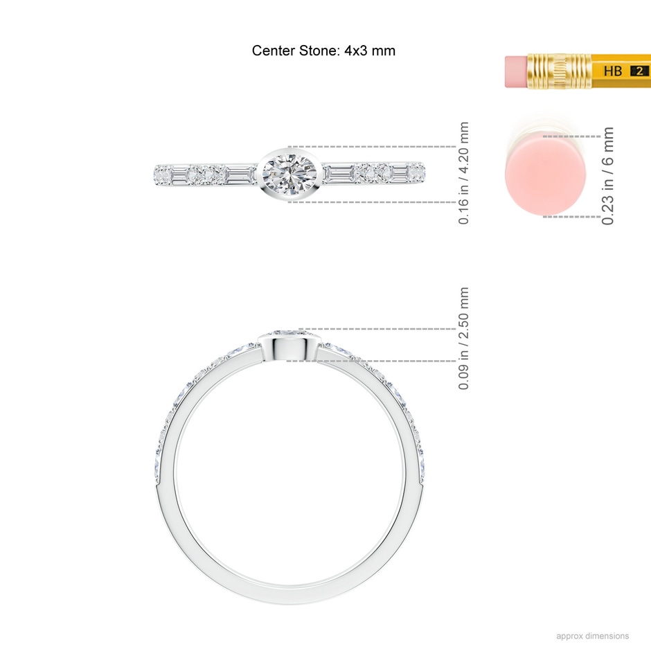 4x3mm HSI2 East-West Oval Diamond Solitaire Ring in White Gold ruler