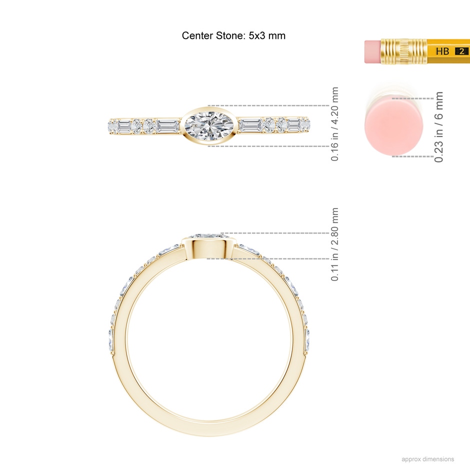 5x3mm HSI2 East-West Oval Diamond Solitaire Ring in Yellow Gold ruler