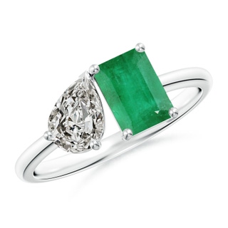 7x5mm A Classic Two-Stone Emerald-Cut Emerald & Pear Diamond Ring in P950 Platinum