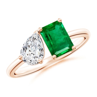 7x5mm AAA Classic Two-Stone Emerald-Cut Emerald & Pear Diamond Ring in 9K Rose Gold