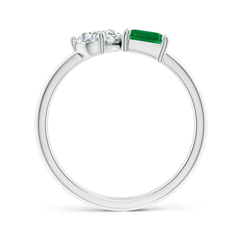 7x5mm AAA Classic Two-Stone Emerald-Cut Emerald & Pear Diamond Ring in White Gold Side 199