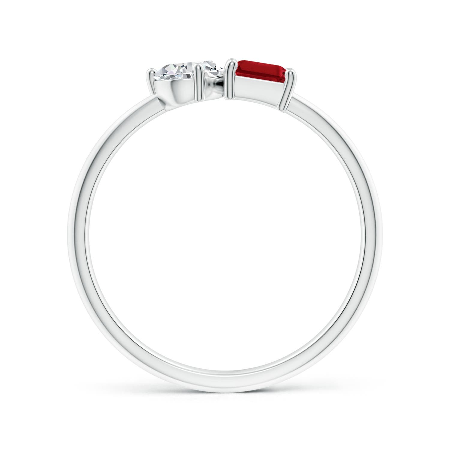 6x4mm AAA Classic Two-Stone Emerald-Cut Ruby & Pear Diamond Ring in White Gold - side 2