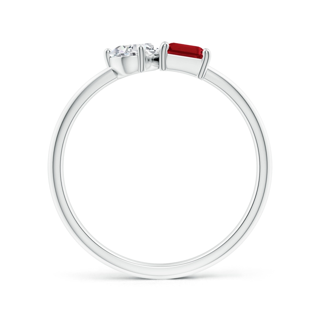 6x4mm AAA Classic Two-Stone Emerald-Cut Ruby & Pear Diamond Ring in White Gold - side 199