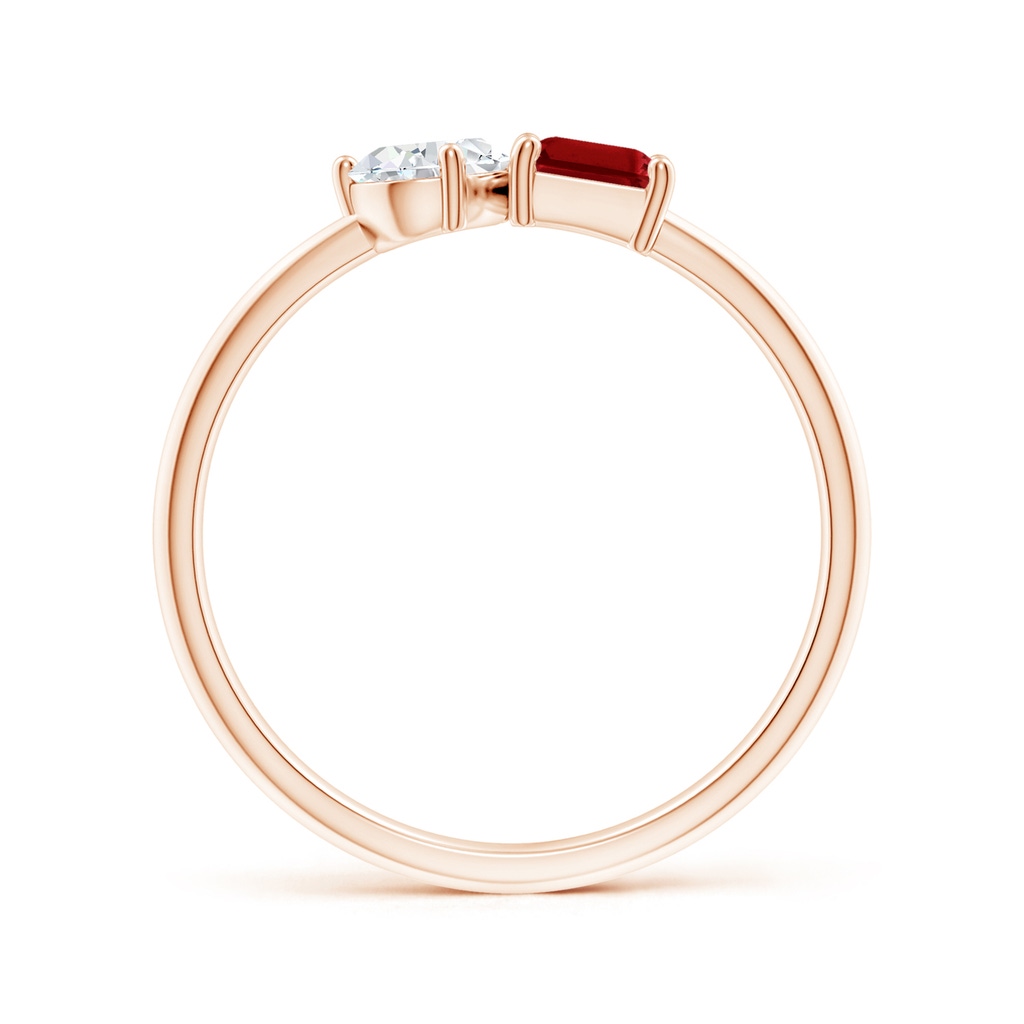 6x4mm AAAA Classic Two-Stone Emerald-Cut Ruby & Pear Diamond Ring in Rose Gold - side 199