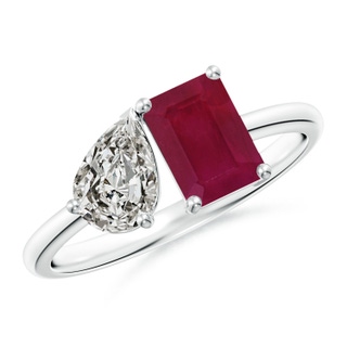 7x5mm A Classic Two-Stone Emerald-Cut Ruby & Pear Diamond Ring in P950 Platinum