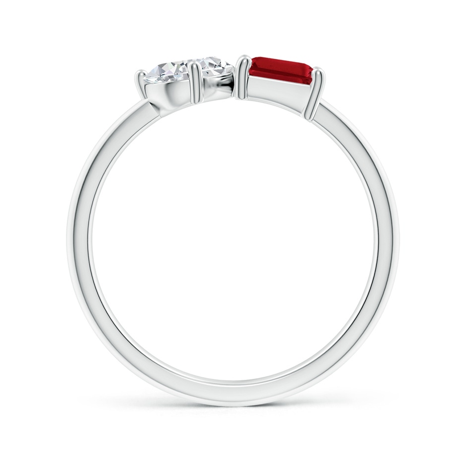 7x5mm AAA Classic Two-Stone Emerald-Cut Ruby & Pear Diamond Ring in P950 Platinum side 199