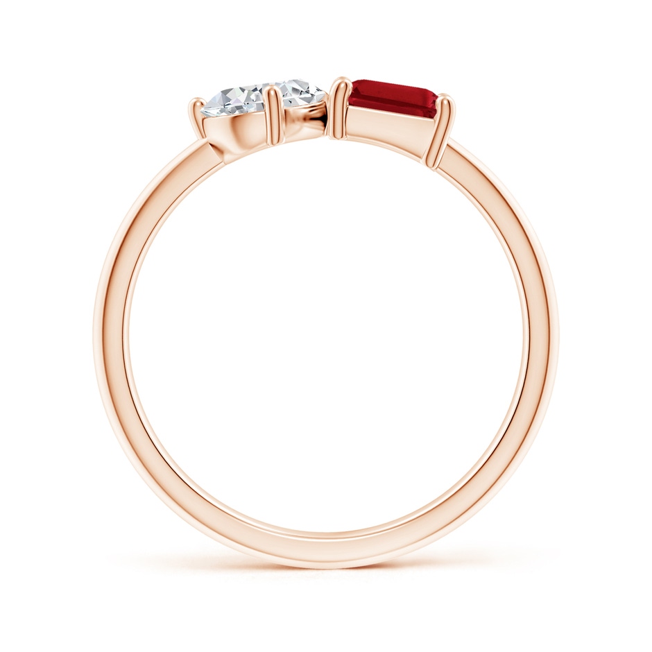 7x5mm AAA Classic Two-Stone Emerald-Cut Ruby & Pear Diamond Ring in Rose Gold side 199