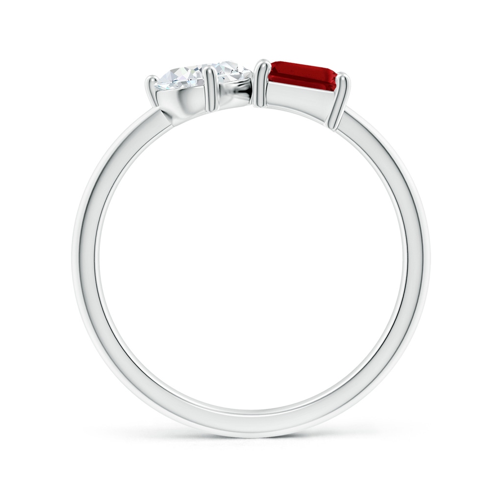 7x5mm Lab-Grown Classic Two-Stone Emerald-Cut Ruby & Pear Diamond Ring in White Gold - side 199