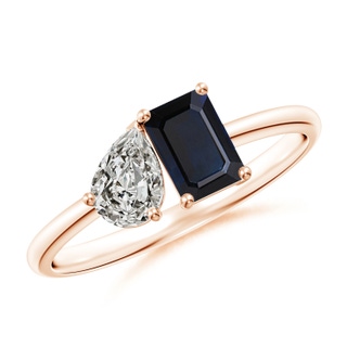 6x4mm A Classic Two-Stone Emerald-Cut Blue Sapphire & Pear Diamond Ring in 9K Rose Gold