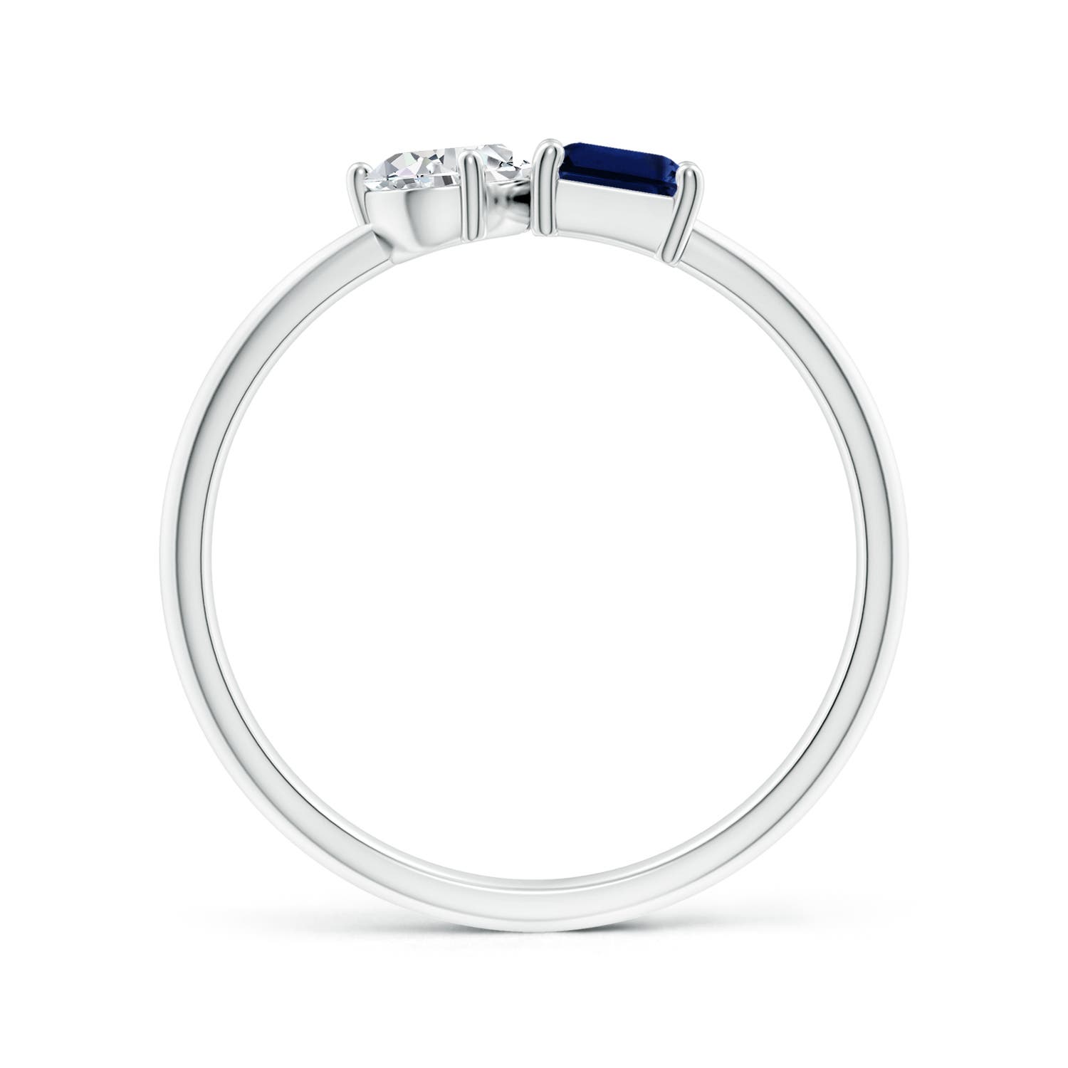 6x4mm AAA Classic Two-Stone Emerald-Cut Blue Sapphire & Pear Diamond Ring in White Gold - side 2