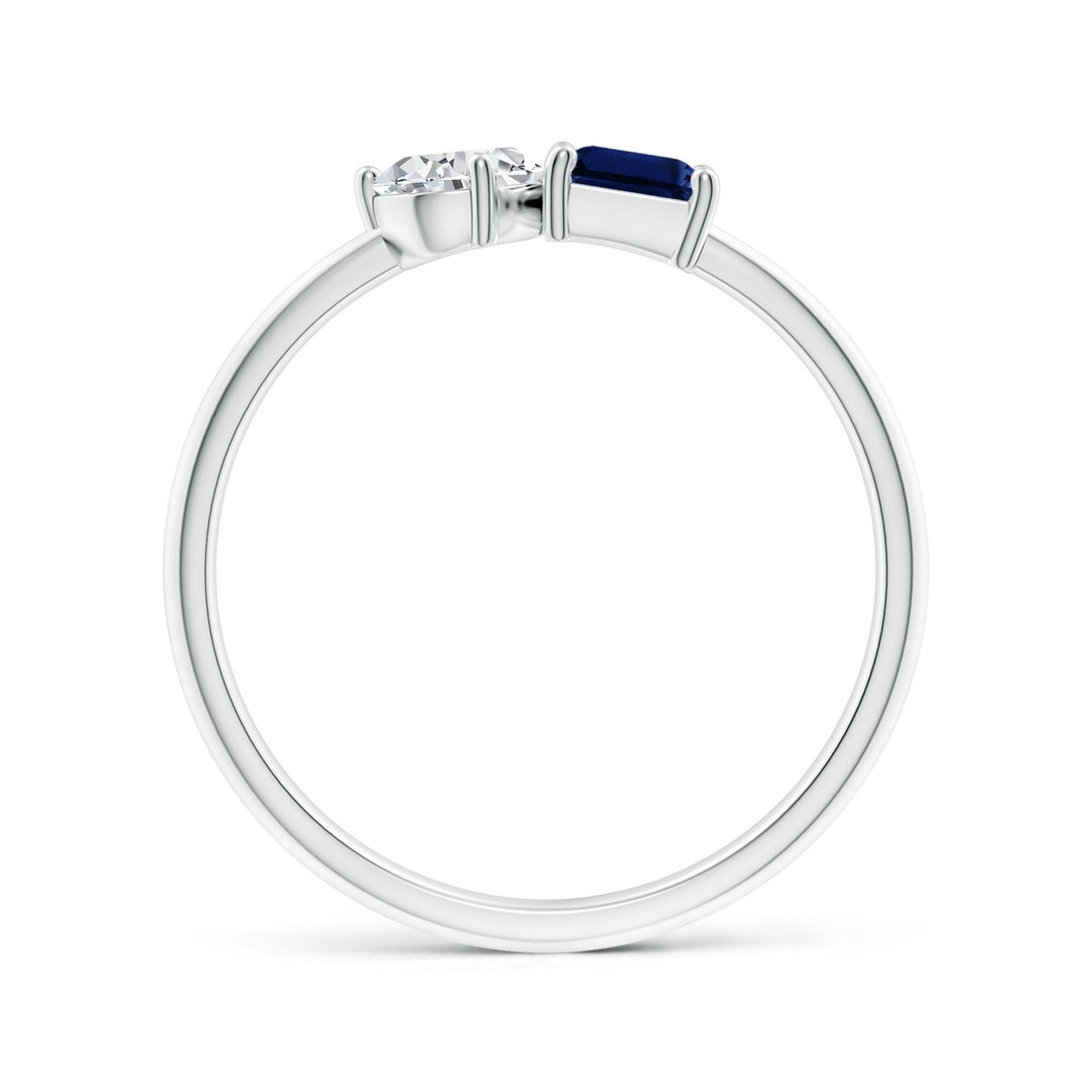 6x4mm AAA Classic Two-Stone Emerald-Cut Blue Sapphire & Pear Diamond Ring in White Gold - side 2