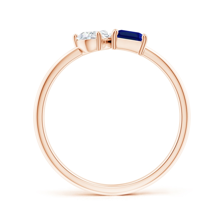 6x4mm AAAA Classic Two-Stone Emerald-Cut Blue Sapphire & Pear Diamond Ring in Rose Gold side 199
