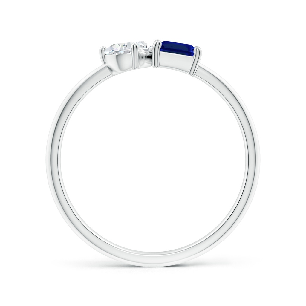 6x4mm Lab-Grown Classic Two-Stone Emerald-Cut Blue Sapphire & Pear Diamond Ring in White Gold - side 199