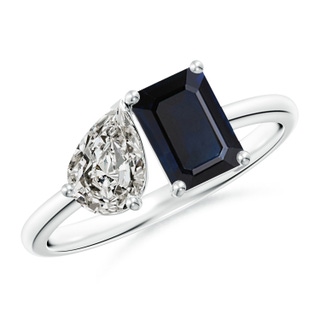 7x5mm A Classic Two-Stone Emerald-Cut Blue Sapphire & Pear Diamond Ring in P950 Platinum