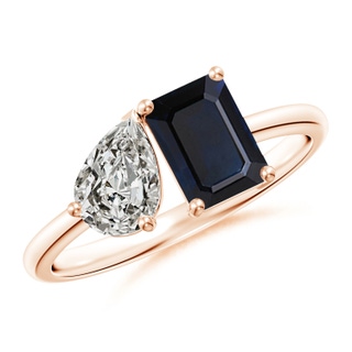 7x5mm A Classic Two-Stone Emerald-Cut Blue Sapphire & Pear Diamond Ring in Rose Gold