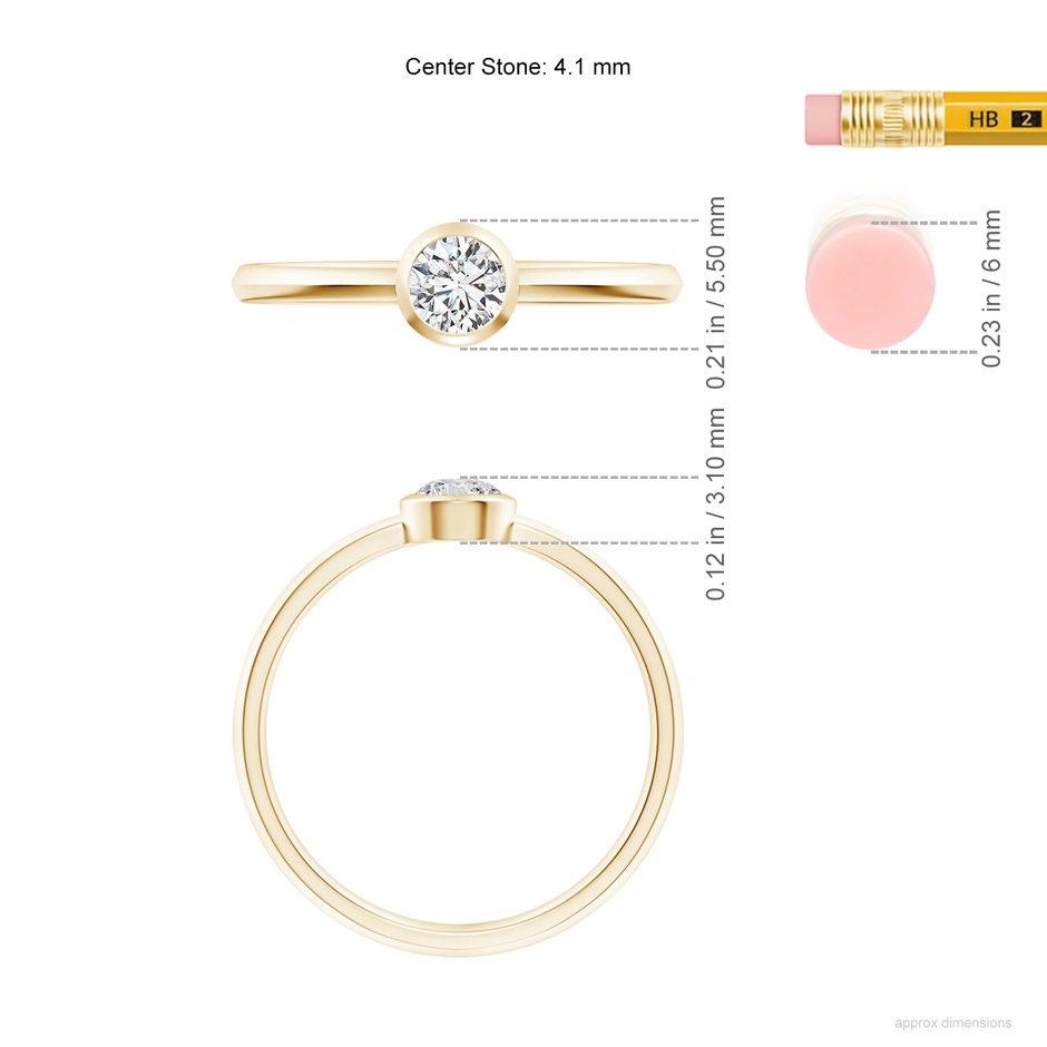 4.1mm HSI2 Classic Bezel-Set Round Diamond Solitaire Ring in Yellow Gold ruler