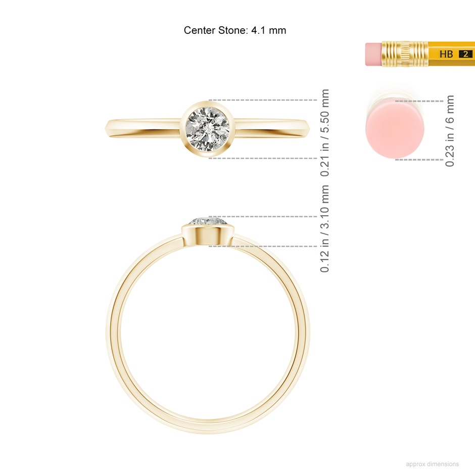 4.1mm KI3 Classic Bezel-Set Round Diamond Solitaire Ring in Yellow Gold ruler