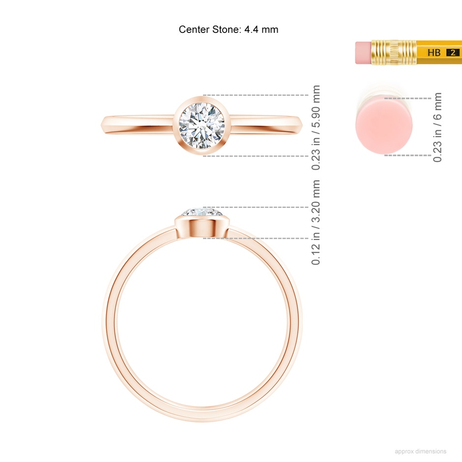 4.4mm GVS2 Classic Bezel-Set Round Diamond Solitaire Ring in Rose Gold ruler