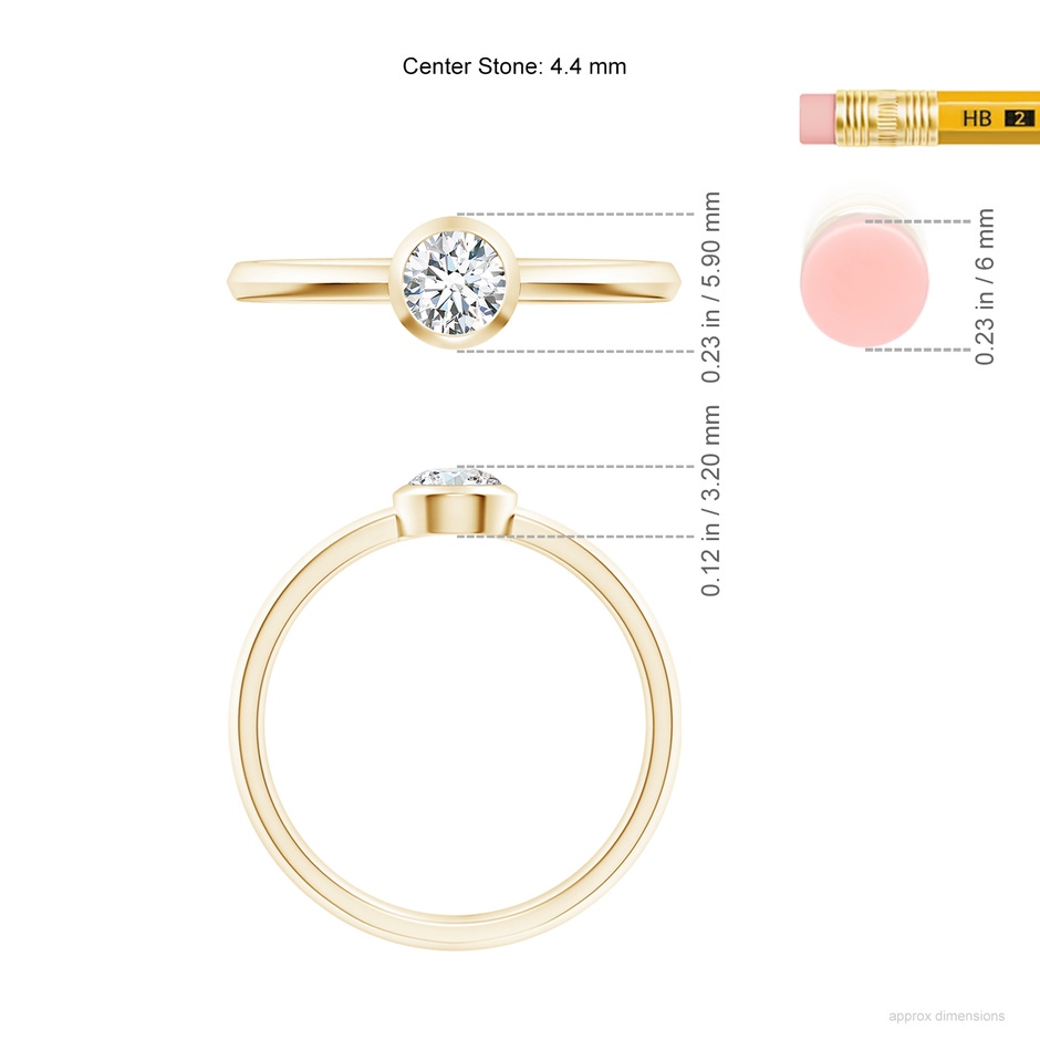 4.4mm GVS2 Classic Bezel-Set Round Diamond Solitaire Ring in Yellow Gold ruler