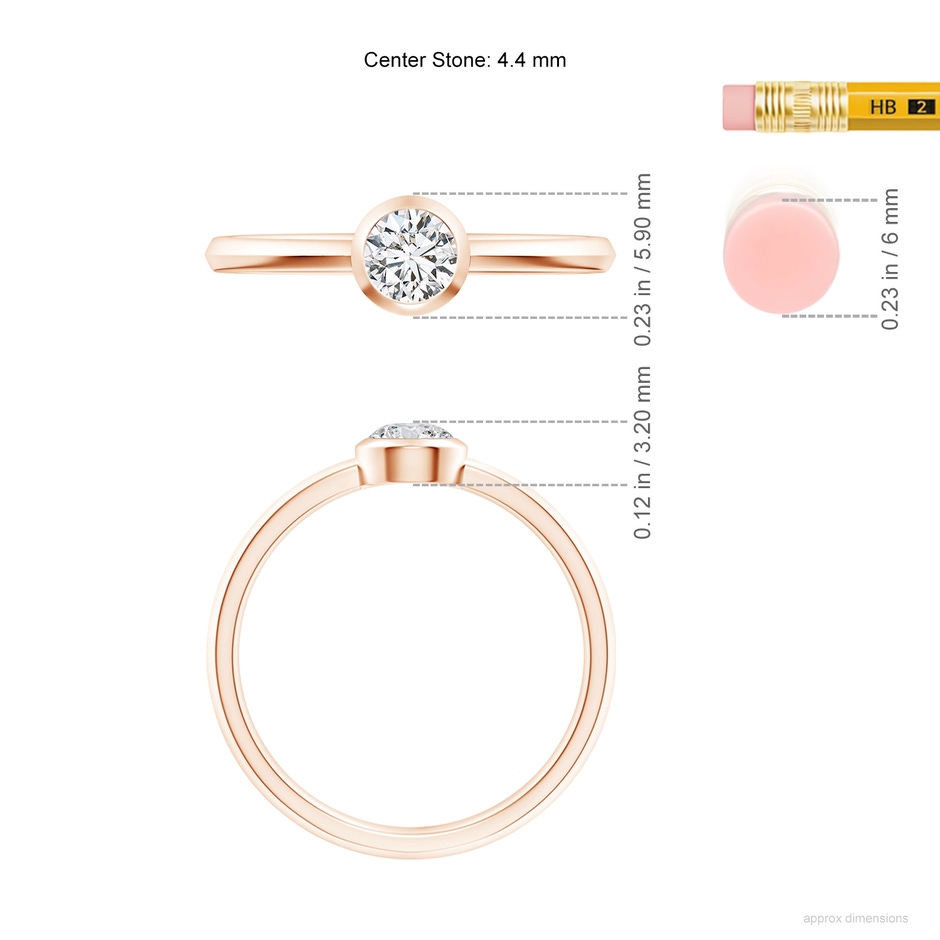 4.4mm HSI2 Classic Bezel-Set Round Diamond Solitaire Ring in Rose Gold ruler