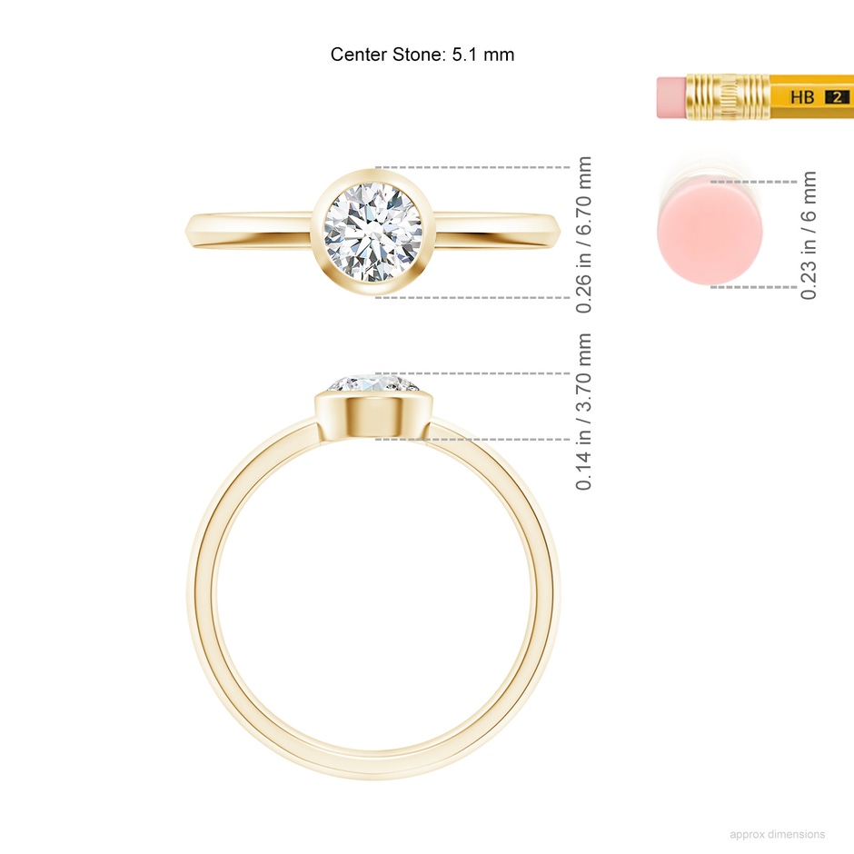 5.1mm GVS2 Classic Bezel-Set Round Diamond Solitaire Ring in Yellow Gold ruler