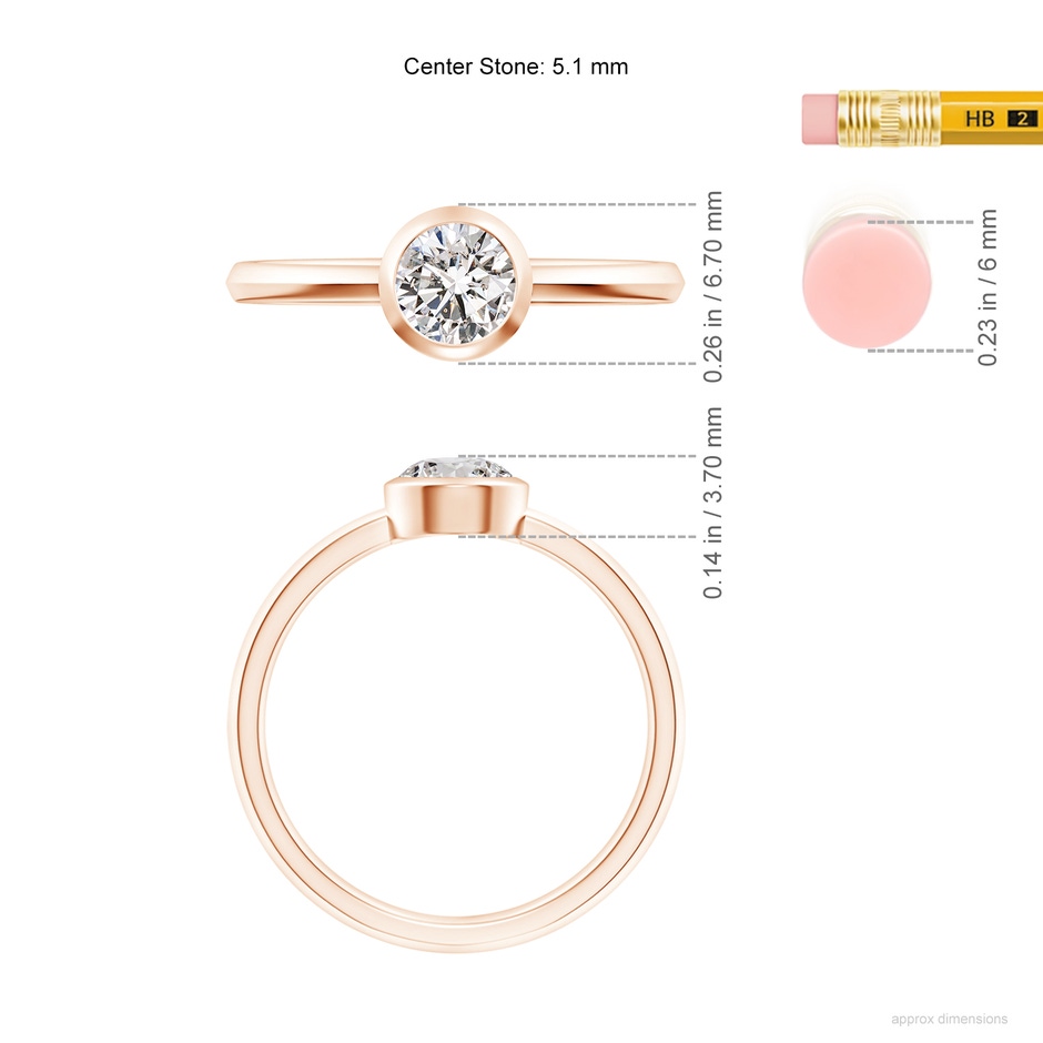 5.1mm IJI1I2 Classic Bezel-Set Round Diamond Solitaire Ring in Rose Gold ruler