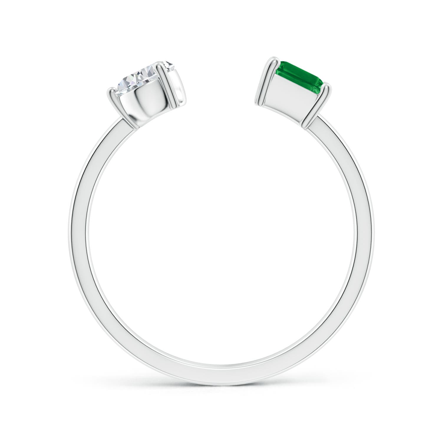 6x4mm AAA Two-Stone Emerald-Cut Emerald & Pear Diamond Open Ring in White Gold - side 2